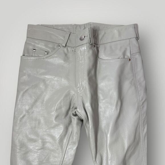 NYRVA Grey Genuine Leather Flare Pants Size 30 High Waist Retro Y2K- L34 - Picture 3 of 8